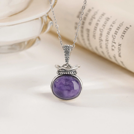 Charoite & Zhaki Lamu Lucky Bag Pendant Nacklace