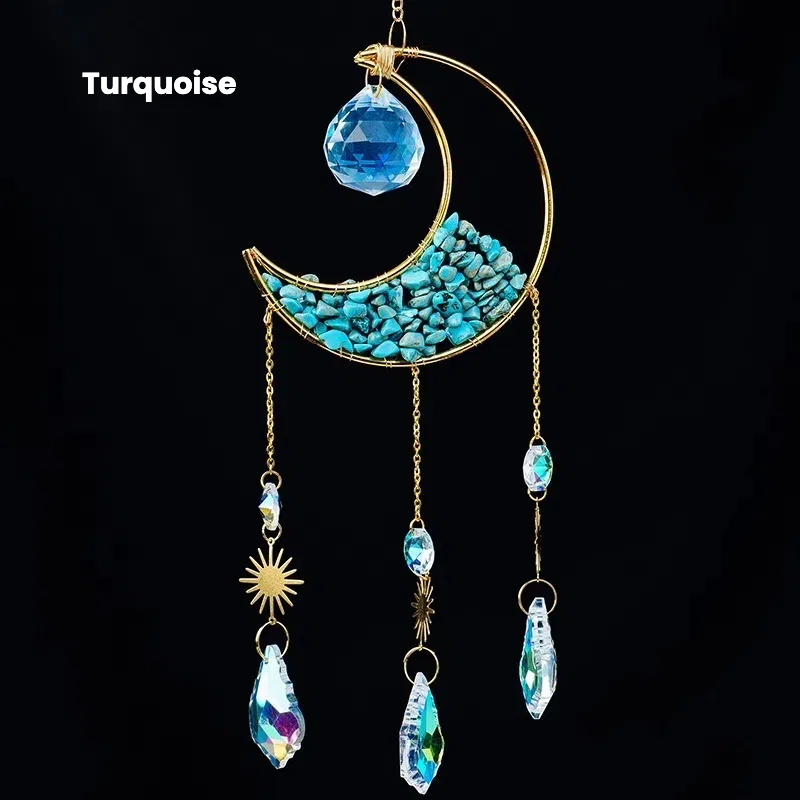 Crystal Half Moon Suncatcher Sun and moon Sun Catcher Perfect Gift Gemstone Window Decor Rainbow Maker Home Decor Hanging Art Boho Handmade - TerraDharma