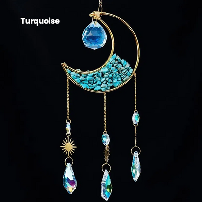 Crystal Half Moon Suncatcher Sun and moon Sun Catcher Perfect Gift Gemstone Window Decor Rainbow Maker Home Decor Hanging Art Boho Handmade - TerraDharma
