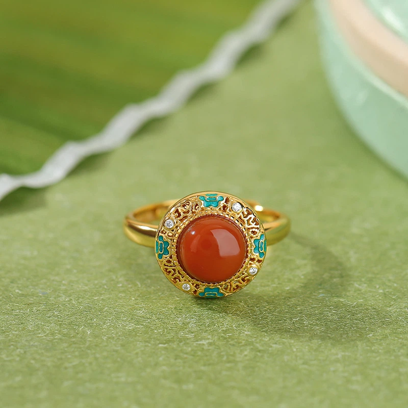 TerraDharma "Strength Infusion & Focus Enhancement" South Red Agate & Hollowed-out Silver Jewelry Set