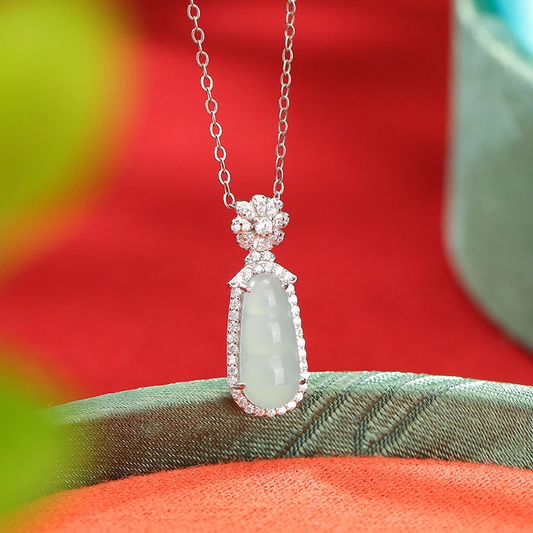 Blue Water Jade of Fortune Pod Pendant Nacklace (with Sterling Silver)