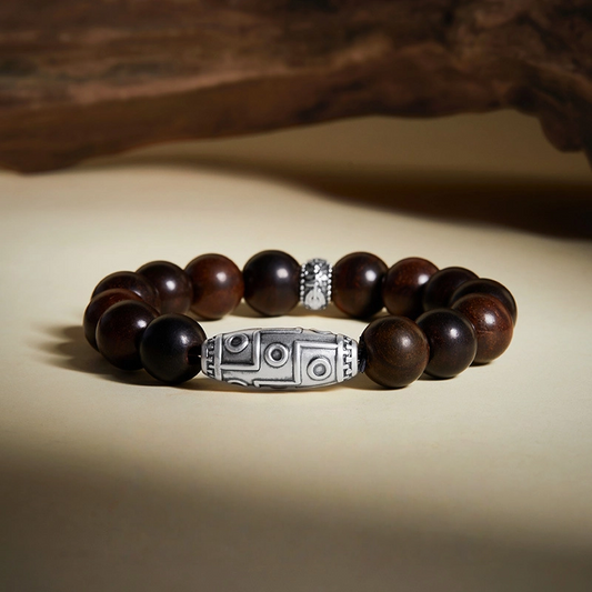 Tibetan Dzi Bead (for Fortune Transformation) & Rosewood Bracelet
