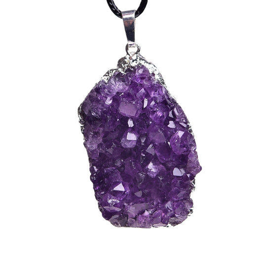 Terra Dharma Natural Raw Amethyst Pendant Necklace, Gold / Silver Amethyst Druzy Quartz, Natural Amethyst Crystal Cluster Pendant with Gold / Silver Plated - TerraDharma
