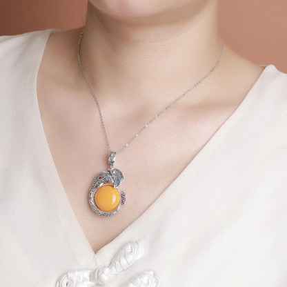 Nature Beeswax & Lucky Elephant Pendant Necklace