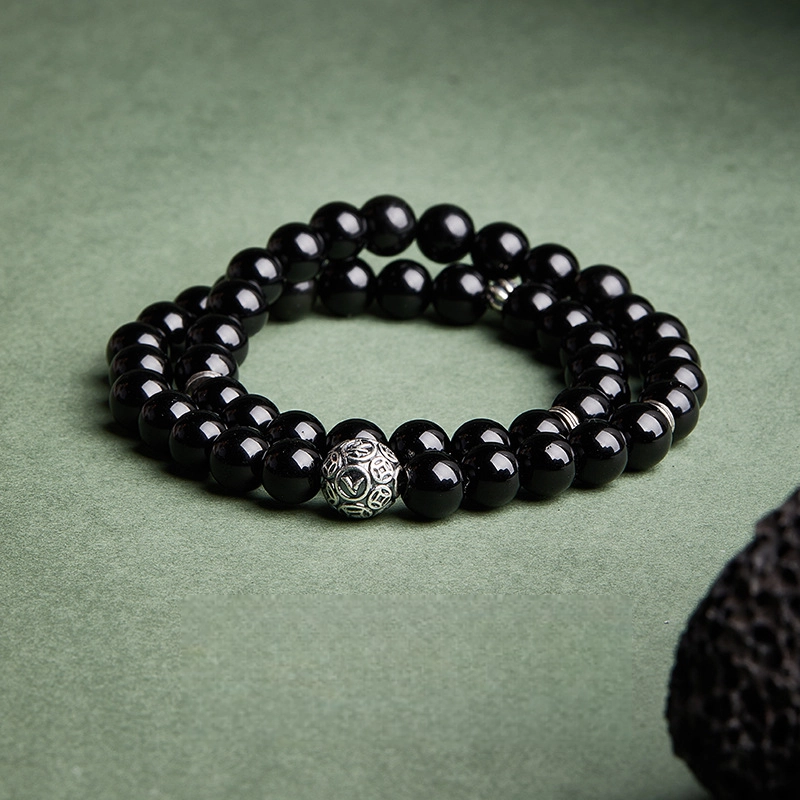 TerraDharma "Negativity Shield & Stress Allevation" Obsidian Double Circle Bracelet