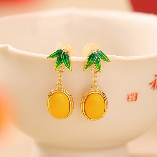 Beeswax & Enamel Bamboo Leaves Earrings