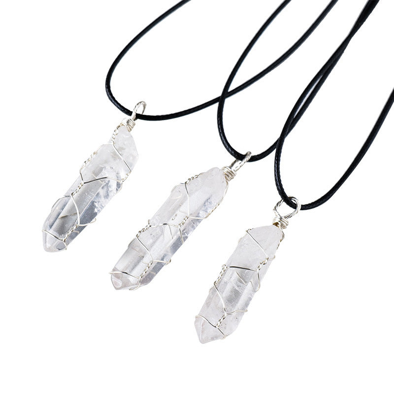 Terra Dharma Natural White Crystal Necklace, Wire Wrapped Crystal Pendant, Clear Quartz pendant, gemstone necklace, Christmas gifts. - TerraDharma