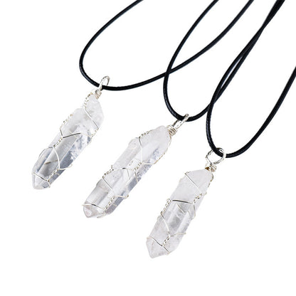 Terra Dharma Natural White Crystal Necklace, Wire Wrapped Crystal Pendant, Clear Quartz pendant, gemstone necklace, Christmas gifts. - TerraDharma