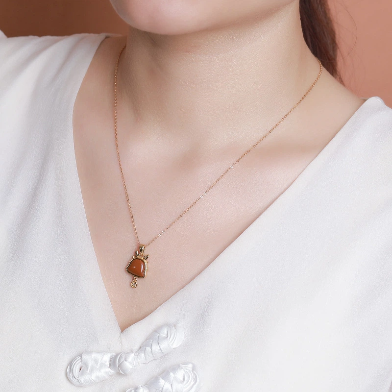 TerraDharma "Prosperity Granting & Lucky Protetion" South Red Agate of Auspicious Dragon Pendant Nacklace