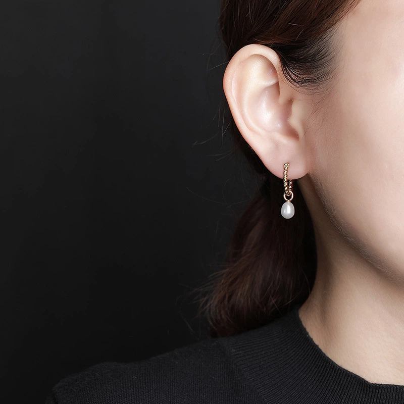 TerraDharma "Flowing Luck & Elegant Prosperity" Freshwater Pearl with Twisted Pattern Earrings