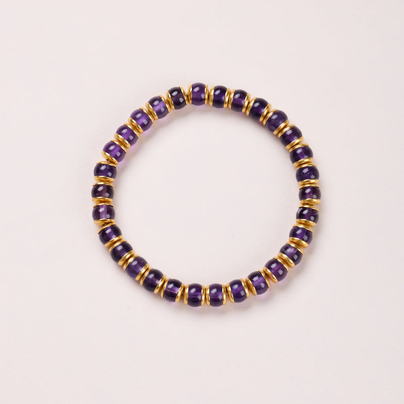 TerraDharma "Divine Wisdom & Elegant Protection" Natural Barrel-shaped Beads of Amethyst Bracelet