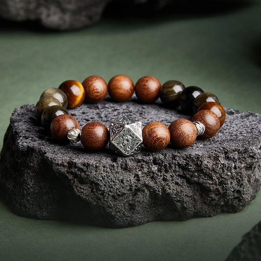Golden Obsidian & Sandalwood & Yellow Tiger‘s Eye Beaded Bracelet