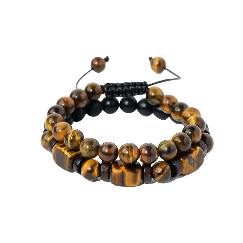 Terra Dharma Natural tiger's eye stone bracelet set for men to attract wealth, hand-woven crystal bracelet for couples, adjustable accessories - TerraDharma