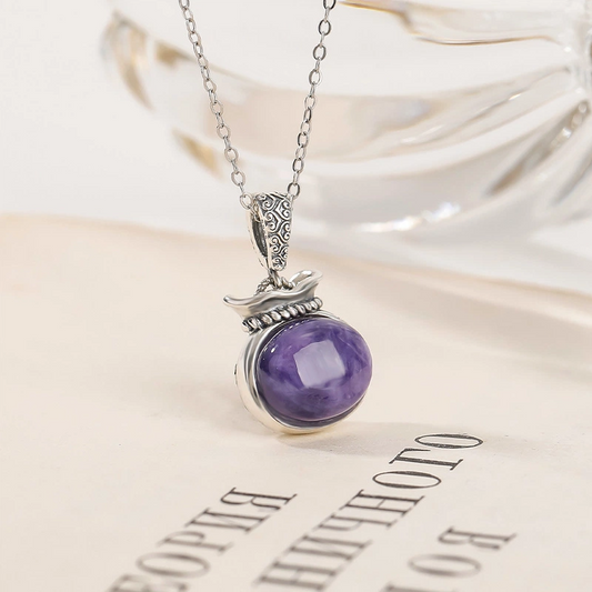 Charoite & Zhaki Lamu Lucky Bag Pendant Nacklace