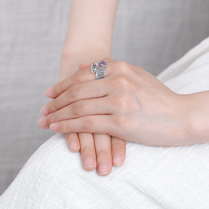 Amethyst/Citrine Faceted Six-Syllable Mantra Open Ring