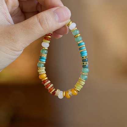 Natural Multi-color Gemstone Rainbow Bracelet (Walking Dopamine)