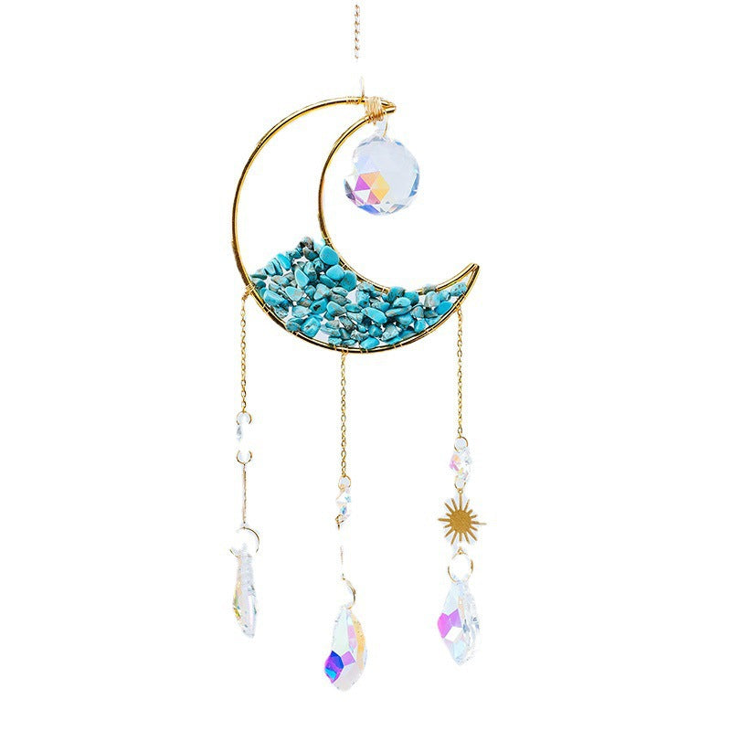 Crystal Half Moon Suncatcher Sun and moon Sun Catcher Perfect Gift Gemstone Window Decor Rainbow Maker Home Decor Hanging Art Boho Handmade - TerraDharma