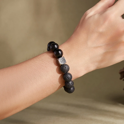 Volcanic Stone & Silver Obsidian Beaded Bracelet