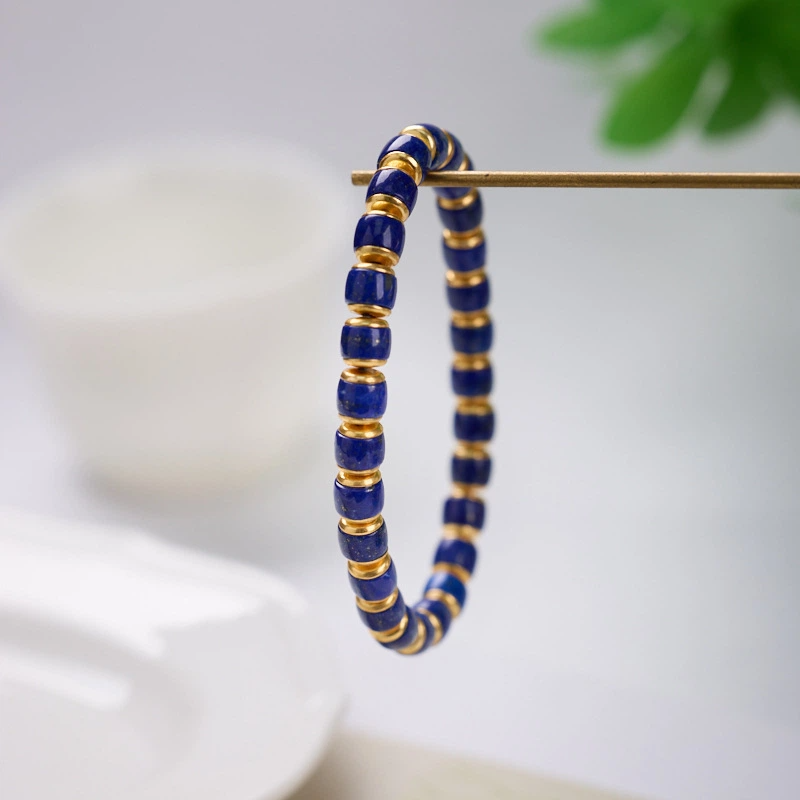 TerraDharma "Spiritual Awakening & Balance Restoration" Natural Barrel-shaped Beads of Lapis Lazuli Bracelet