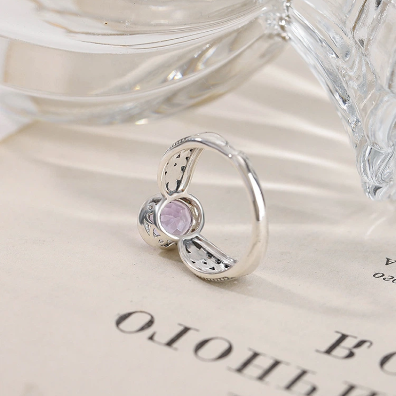 Citrine/Amethyst & Silver Wheat Ear Pattern Open Ring