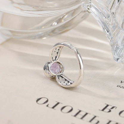 Citrine/Amethyst & Silver Wheat Ear Pattern Open Ring