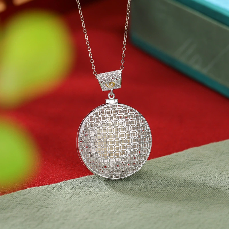 TerraDharma "Spiritual Purification & Harmony Symbol" Nature Hetian Jade with Six-syllable mantra Pendant Nacklace