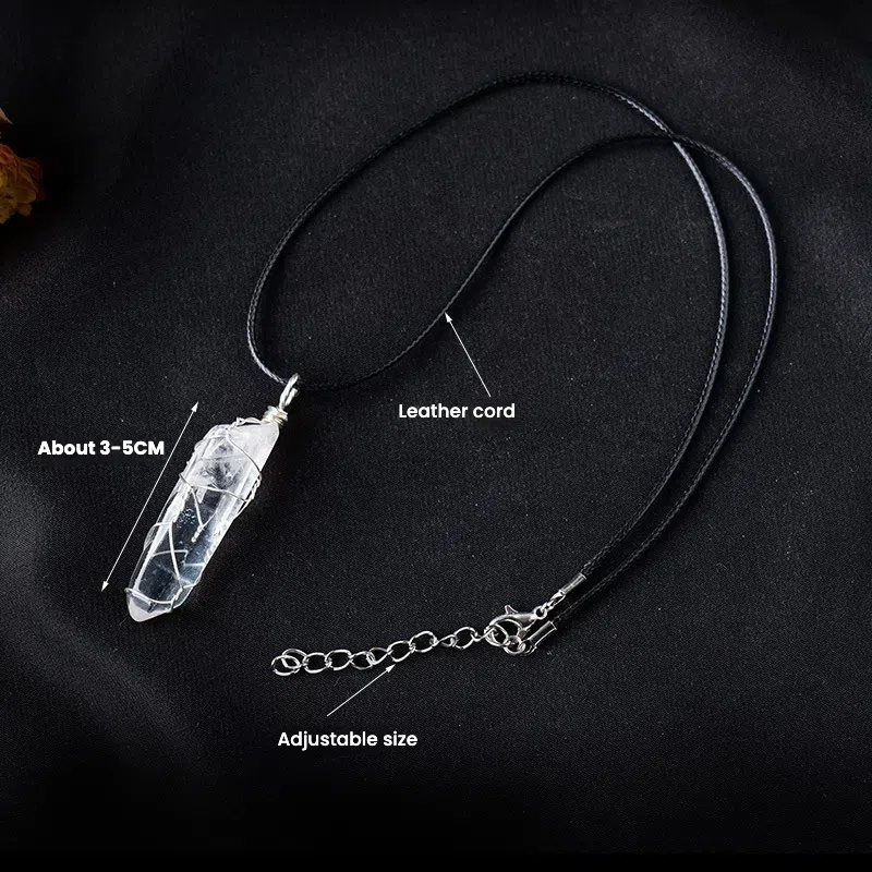 Terra Dharma Natural White Crystal Necklace, Wire Wrapped Crystal Pendant, Clear Quartz pendant, gemstone necklace, Christmas gifts. - TerraDharma