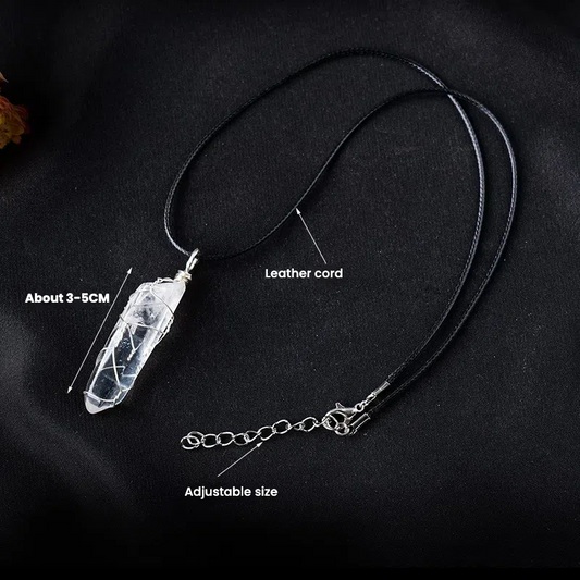 Terra Dharma Natural White Crystal Necklace, Wire Wrapped Crystal Pendant, Clear Quartz pendant, gemstone necklace, Christmas gifts. - TerraDharma
