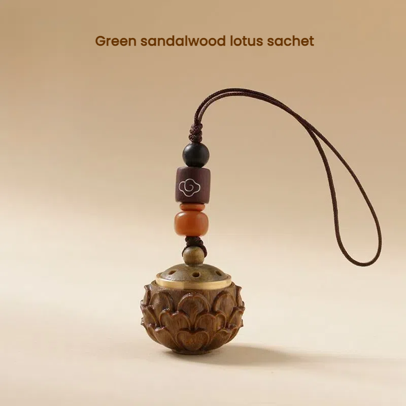 Green sandalwood lotus sachet aromatherapy mobile phone chain keychain TerraDharma