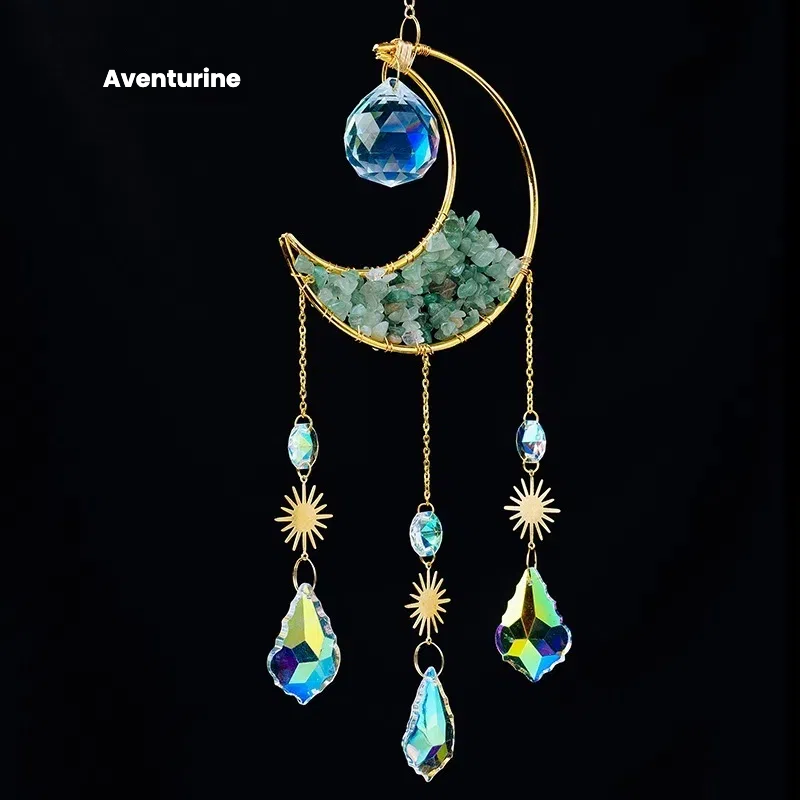 Crystal Half Moon Suncatcher Sun and moon Sun Catcher Perfect Gift Gemstone Window Decor Rainbow Maker Home Decor Hanging Art Boho Handmade - TerraDharma