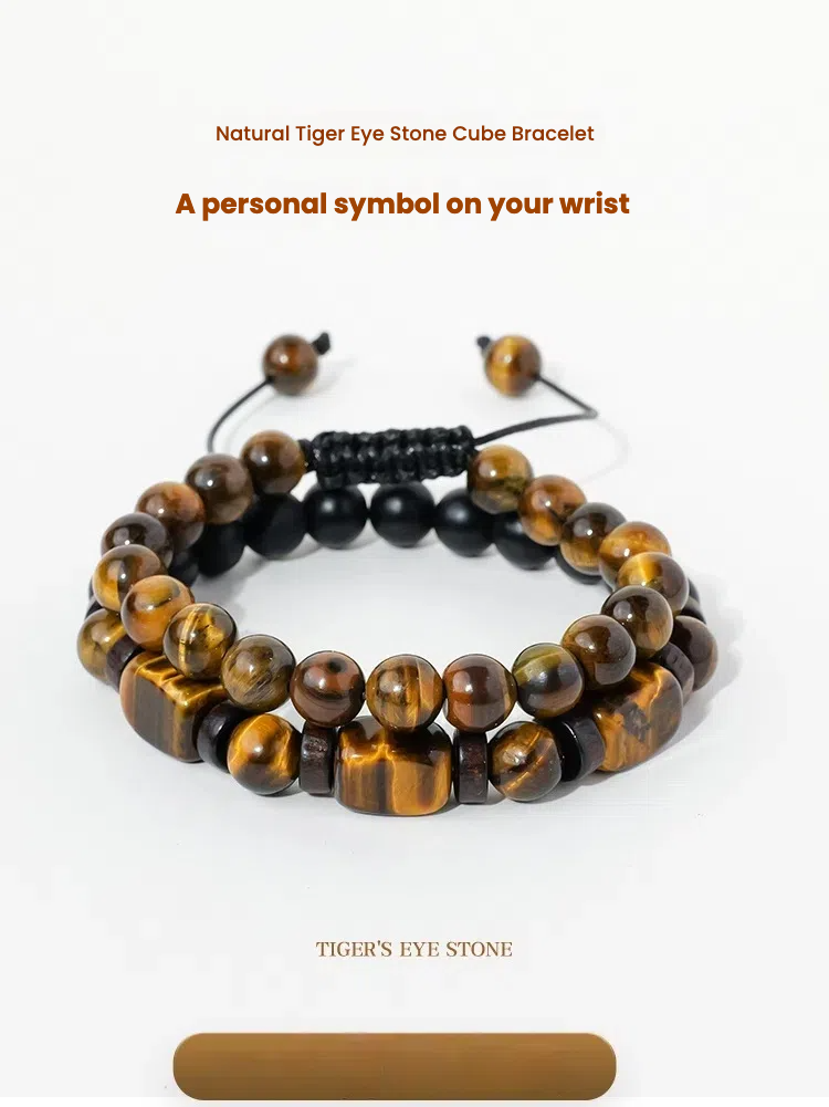 Terra Dharma Natural tiger's eye stone bracelet set for men to attract wealth, hand-woven crystal bracelet for couples, adjustable accessories - TerraDharma