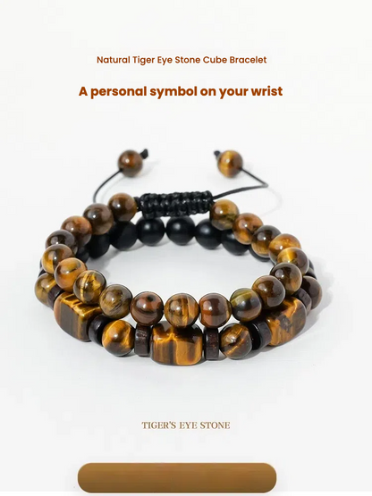 Terra Dharma Natural tiger's eye stone bracelet set for men to attract wealth, hand-woven crystal bracelet for couples, adjustable accessories - TerraDharma
