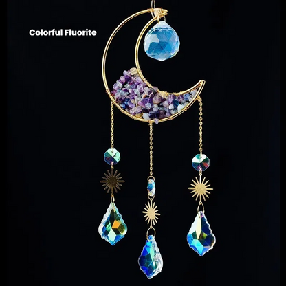 Crystal Half Moon Suncatcher Sun and moon Sun Catcher Perfect Gift Gemstone Window Decor Rainbow Maker Home Decor Hanging Art Boho Handmade - TerraDharma