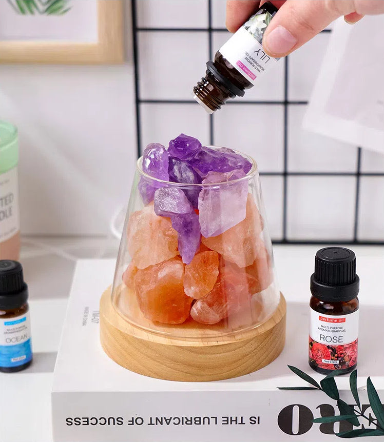 Crystal Light Diffuser | Amethyst, Green, Rose quartz, Clear Quartz | Essential Oil Aromatherapy  | Calming & Good Luck - TerraDharma