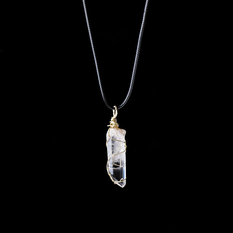 Terra Dharma Natural White Crystal Necklace, Wire Wrapped Crystal Pendant, Clear Quartz pendant, gemstone necklace, Christmas gifts. - TerraDharma