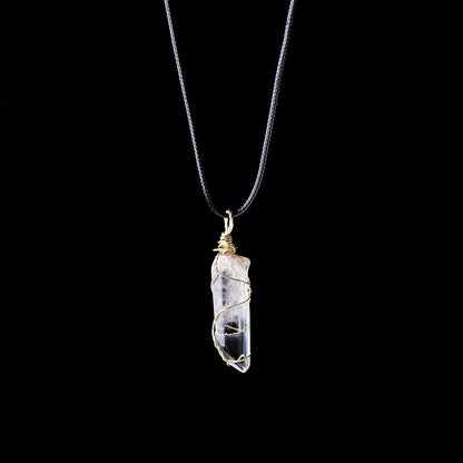 Terra Dharma Natural White Crystal Necklace, Wire Wrapped Crystal Pendant, Clear Quartz pendant, gemstone necklace, Christmas gifts. - TerraDharma