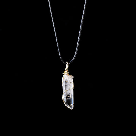 Terra Dharma Natural White Crystal Necklace, Wire Wrapped Crystal Pendant, Clear Quartz pendant, gemstone necklace, Christmas gifts. - TerraDharma