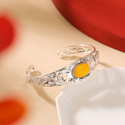 Beeswax Silver Bracelet with Scroll / Pomegranate Patterns