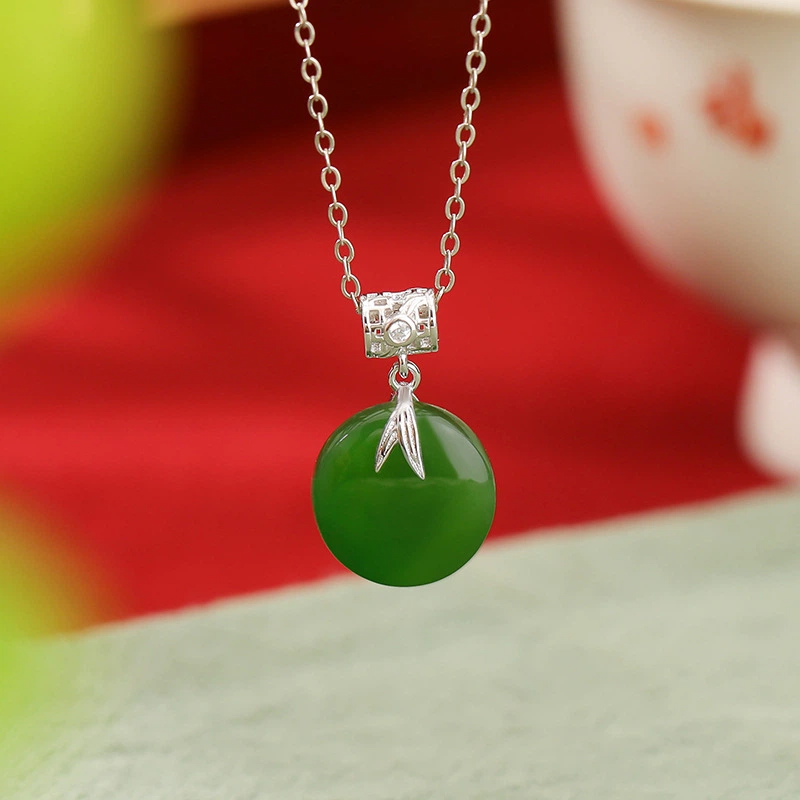 TerraDharma "Divine Wisdom & Eternal Harmony" Hetian Jade & Bamboo - Inspired Pendant Necklace