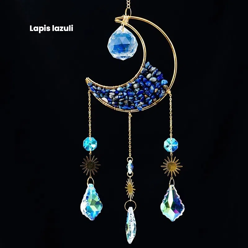 Crystal Half Moon Suncatcher Sun and moon Sun Catcher Perfect Gift Gemstone Window Decor Rainbow Maker Home Decor Hanging Art Boho Handmade - TerraDharma