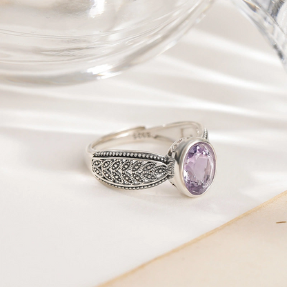 Citrine/Amethyst & Silver Wheat Ear Pattern Open Ring