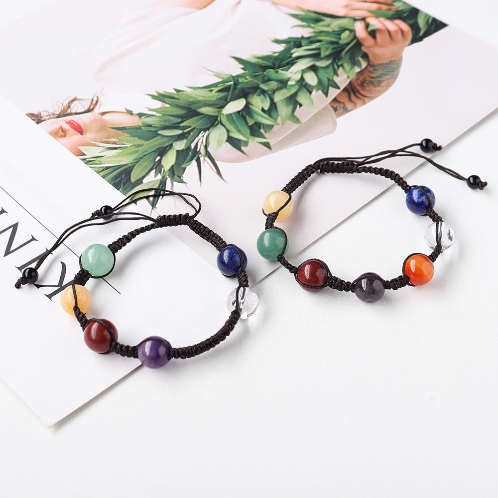 Terra Dharma Natural crystal seven-color gemstone round bead bracelet - TerraDharma