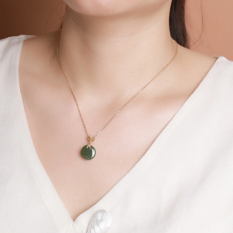 TerraDharma "Divine Wisdom & Eternal Harmony" Hetian Jade & Bamboo - Inspired Pendant Necklace
