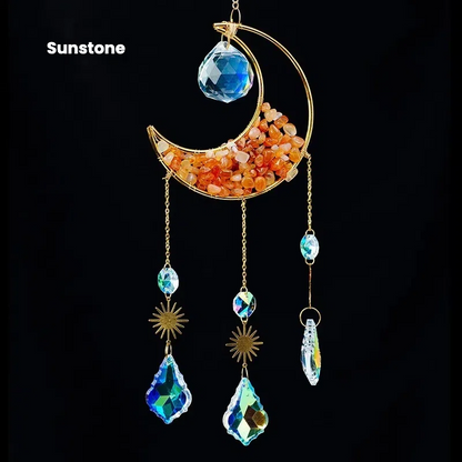 Crystal Half Moon Suncatcher Sun and moon Sun Catcher Perfect Gift Gemstone Window Decor Rainbow Maker Home Decor Hanging Art Boho Handmade - TerraDharma