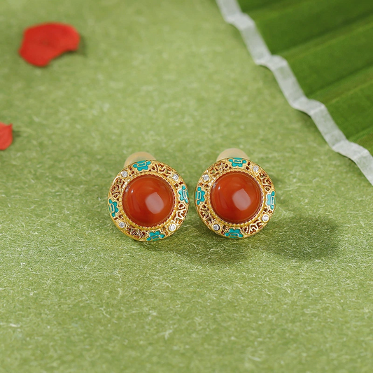 South Red Agate & Hollowed-out Silver Jewelry Set