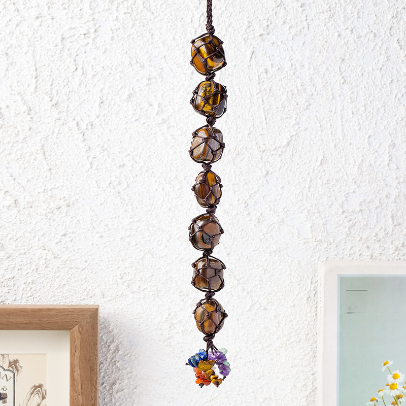 7 Chakra Tumbled Stone Car Hanger With Chips Tassel, Healing Crystals Hanging Ornament - Car and Home Decor - TerraDharma