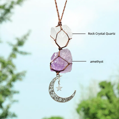 Hanging Car Charm Dangling Moon, Healing Crystal Accessories, Rearview Mirror Decorations - Grounding, Confidence, Protection, Love, Energy - TerraDharma