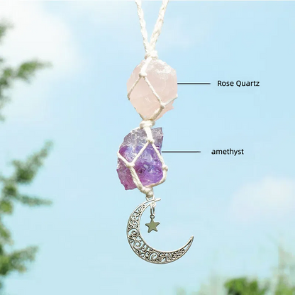 Hanging Car Charm Dangling Moon, Healing Crystal Accessories, Rearview Mirror Decorations - Grounding, Confidence, Protection, Love, Energy - TerraDharma