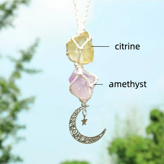 Hanging Car Charm Dangling Moon, Healing Crystal Accessories, Rearview Mirror Decorations - Grounding, Confidence, Protection, Love, Energy - TerraDharma