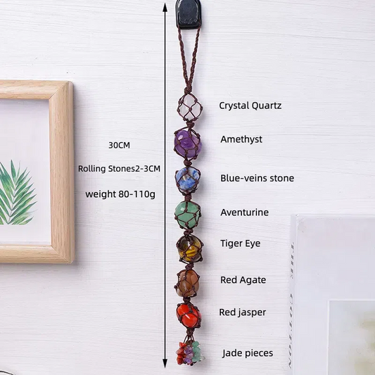7 Chakra Tumbled Stone Car Hanger With Chips Tassel, Healing Crystals Hanging Ornament - Car and Home Decor - TerraDharma